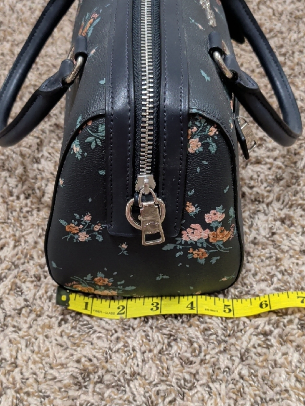 Coach Rowan mightnight navy rose bouquet floral dome satchel bag - Picture 13 of 13